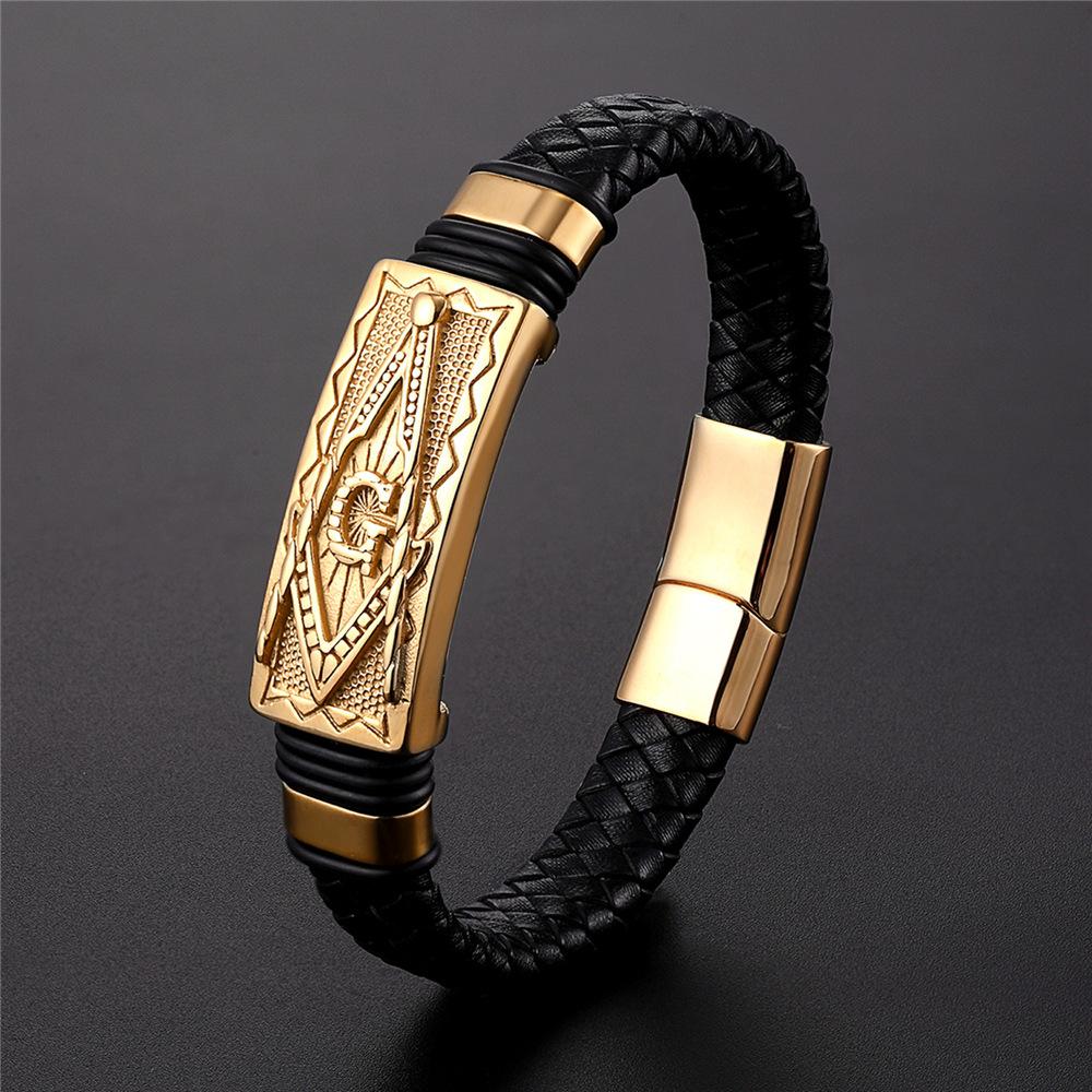 Europäisches und Amerikanisches Herren Lederarmband mit Buchstaben, Geflochten, Modisches Titanstahl Lederseil Armband Herren 2026