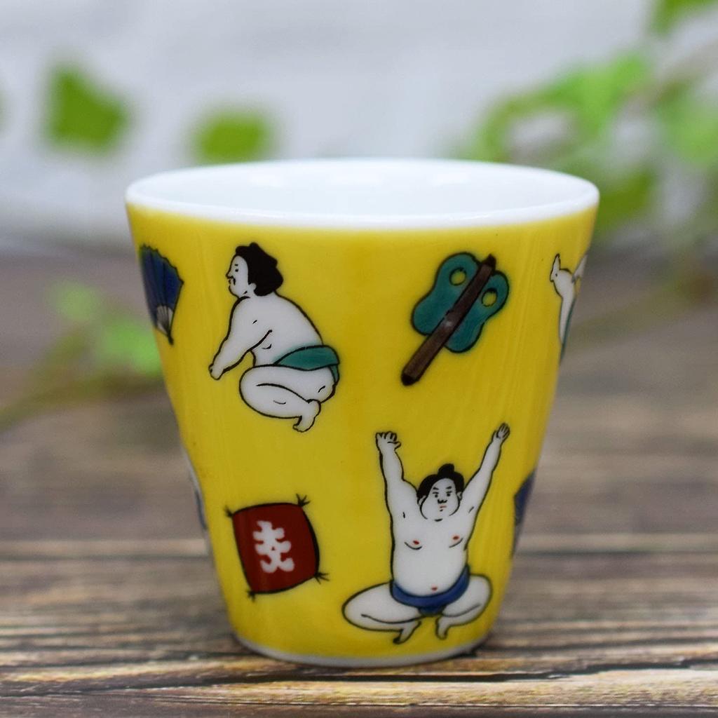 Japonský sklad pro štěstí pohár na saké Kutani ware pohár na saké sumo zápasník keramika Japonské nádobí choko mouth made in Japan