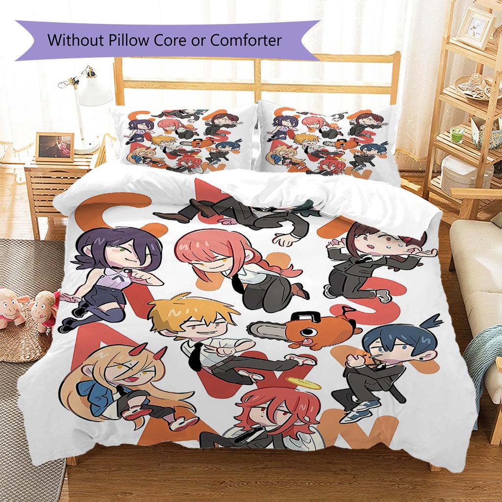 Chainsaw Man Pattern Bedding,Quilt Set Quilt Cover Pillowcase Home Birthday Gift (1 * duvet cover + 2 * pillowcase, without core)