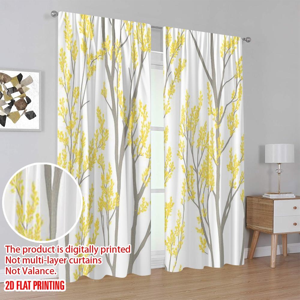 2pcs,2D Plane Printing Curtain Popular Yellow Branches Versatile Fabric (without Rod) Home Decor Ldeal for Season Home Decor for