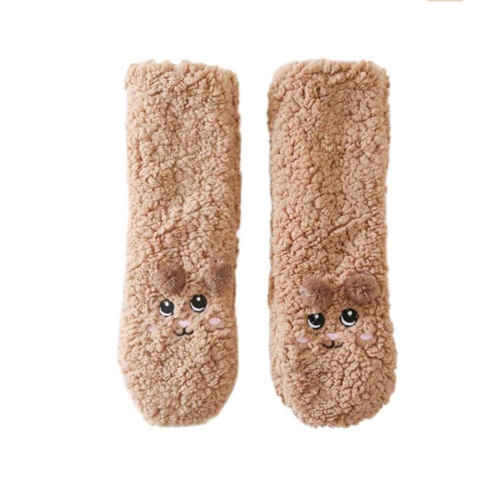 

Plush Thick Thermal Socks Embroidery Fleece Sock Women Soft Sleeping Socks Home коричневый