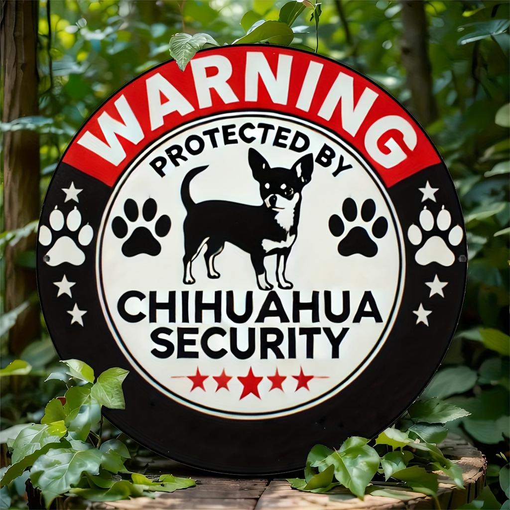 Chihuahua Security Warning Sign Aluminum Round Sign for Wall Art Room Home Restaurant Bar Cafe Garage Decor Foil Engraved
