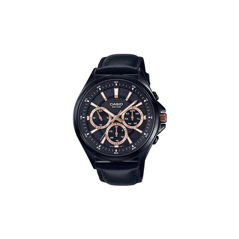 

Casio STANDARD series 50 meters waterproof quartz movement leather strap Japanese and Korean watch men s watch black dial MTP-E303BL-1A22021 чёрный