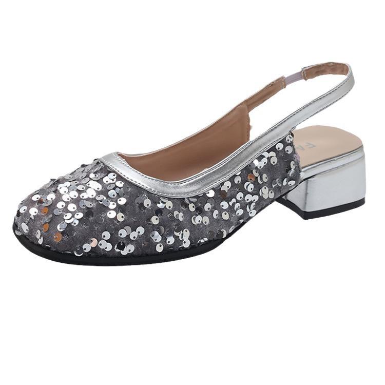 French temperament fairy high heel evening shoes spring and autumn new Korean version gentle silver thick heel bag head sandals female summer