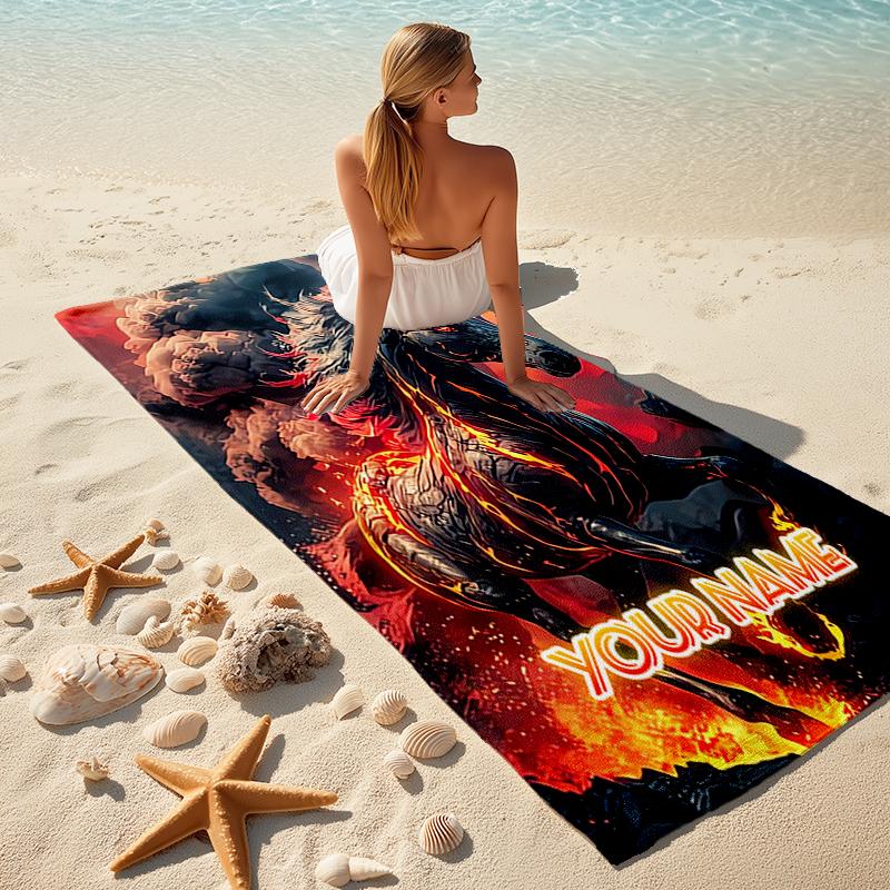 1PC Custom Name Horse Power Beach Towel Highly Absorbent And Sand-Resistant Towel for Swimming, Pool, Yoga, And Travel Lightweight