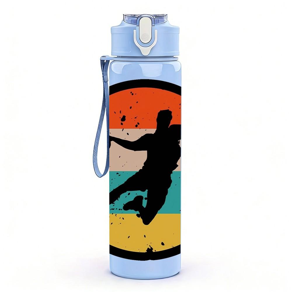 1PC Handball Player Circle Badge Print 750ml Color Plastic Sports Water Bottle Leakproof Flip Straw Lid Suitable for Sports Office Home Use