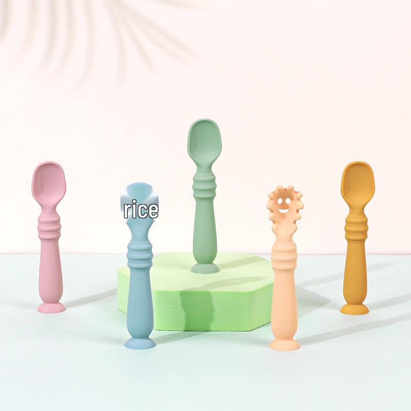 Infant Silicone Bent Spoon for Learning To Eat and Drink