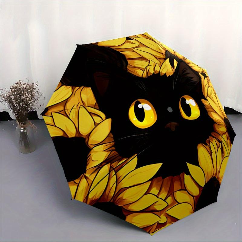 1pc Cat Sunflowers Automatic Open/Close Umbrella with One Touch Button,, Windproof Design   Lightweight Portable Umbrella for Women & Men6111