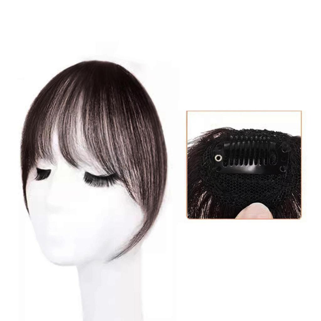 Human Bangs Natural Brown Middle Part Wispy Bang Hair Clip In Bangs Fringe Hairpiece for Women Clip On Air Bang