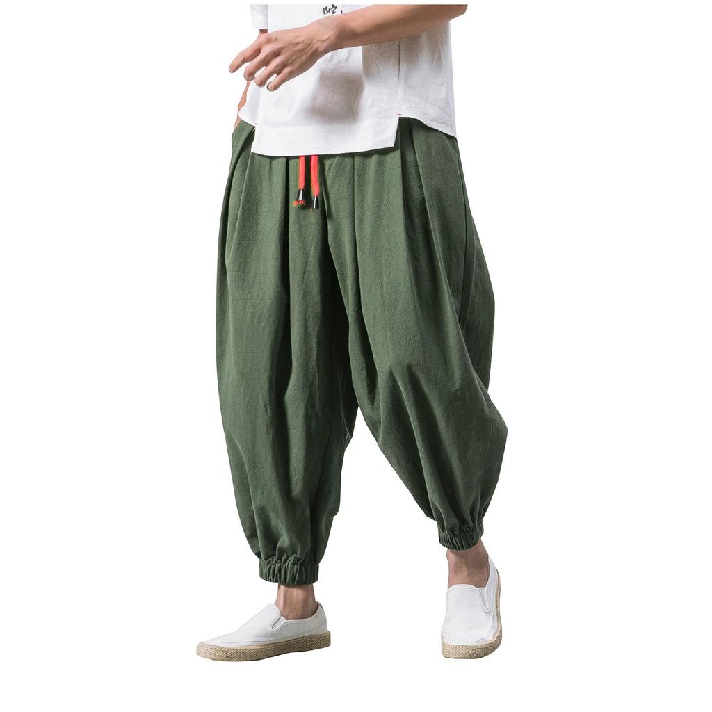 Men's Fashion Casual Loose Solid Color Pants Wide Leg Elasticated Pants