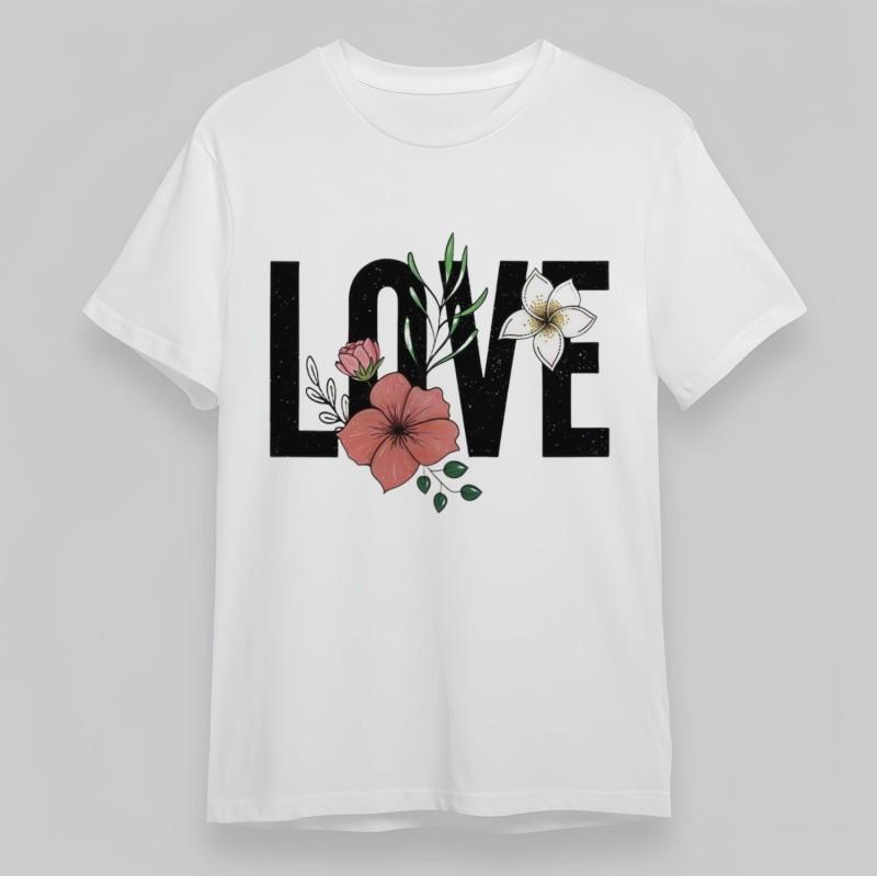 

Women s Oversize Classic T-Shirt LOVE With Glitter Floral Pattern Cotton Tee L