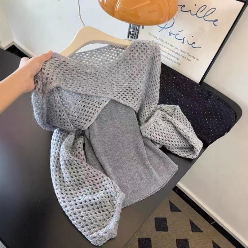 With shawl gray stacked two-piece long-sleeved knitted sweater women's new top high-end autumn wear