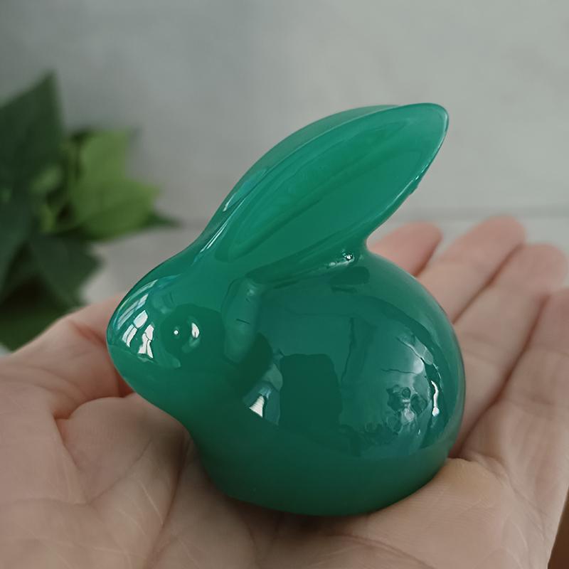 2PCS Stone Jade Colour Rabbit Double Statue Mascot Animal Cartoon Bunny Figurine Ornament Gift Resin Home Car Desktop Decoration