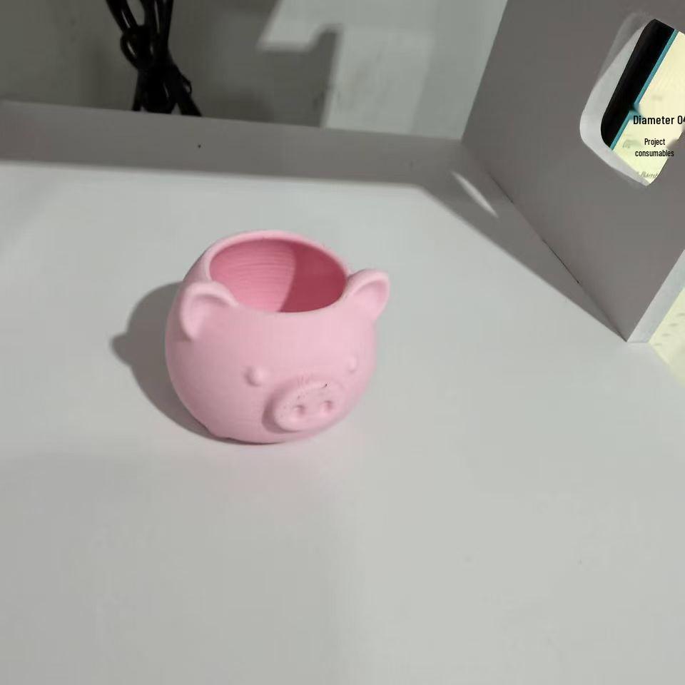 Креативная копилка-подставка для ручек и ваза, напечатанная на 3D-принтере - Уникальная форма свиньи для небольших растений и домашнего декора.