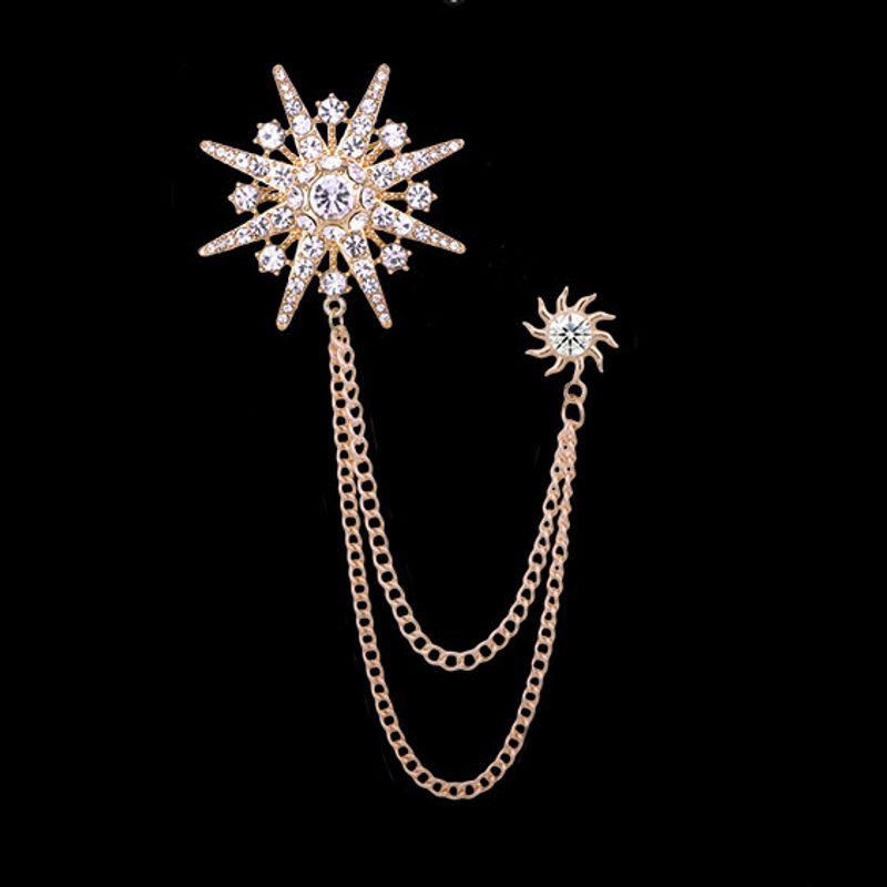 Luxury Gold Plated Men Chain Sun-star Women Brooch