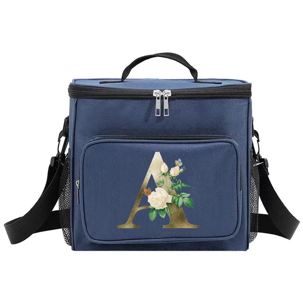 

Lunch Bag Insulated Bags Cooler Box Thermal Organizer Handbag Shoulder Storage Lunchbag for Men and Women Golden Flower Printing