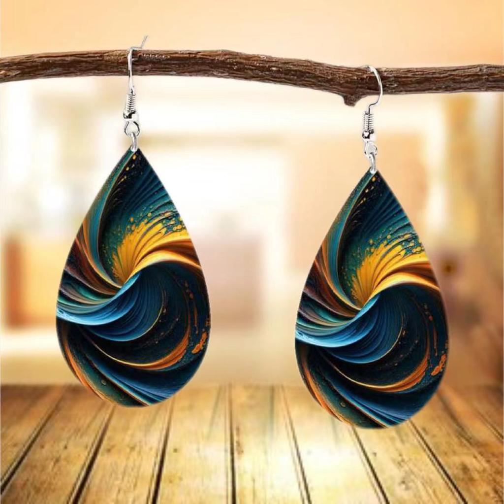 Exaggerated creative popular color pattern teardrop earrings