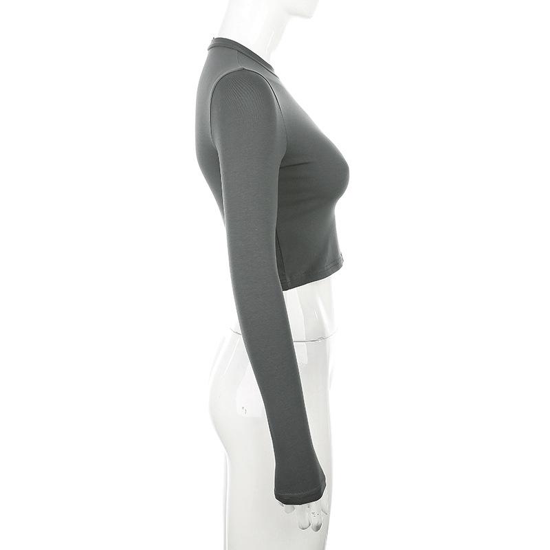O Neck Solid T Shirt Basic Long Sleeve Women T-shirt Casual Tank Top Slim Female Crop Top Fashion