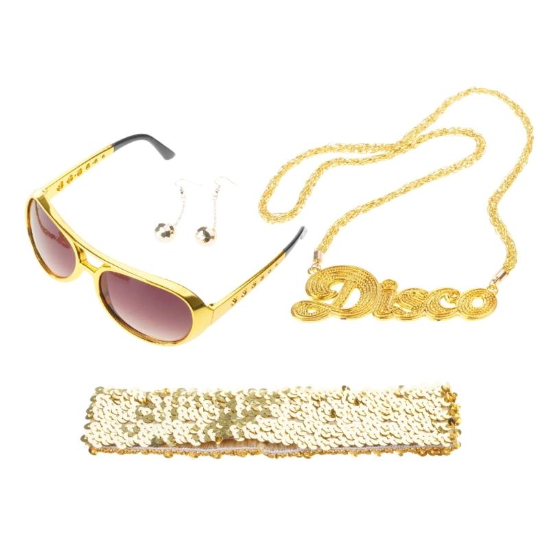 4 шт. Аксессуары для диско 1970-х Женский набор для костюма диско Серьги-диско-шары Повязка на голову и Солнцезащитные очки и Другие аксессуары 1