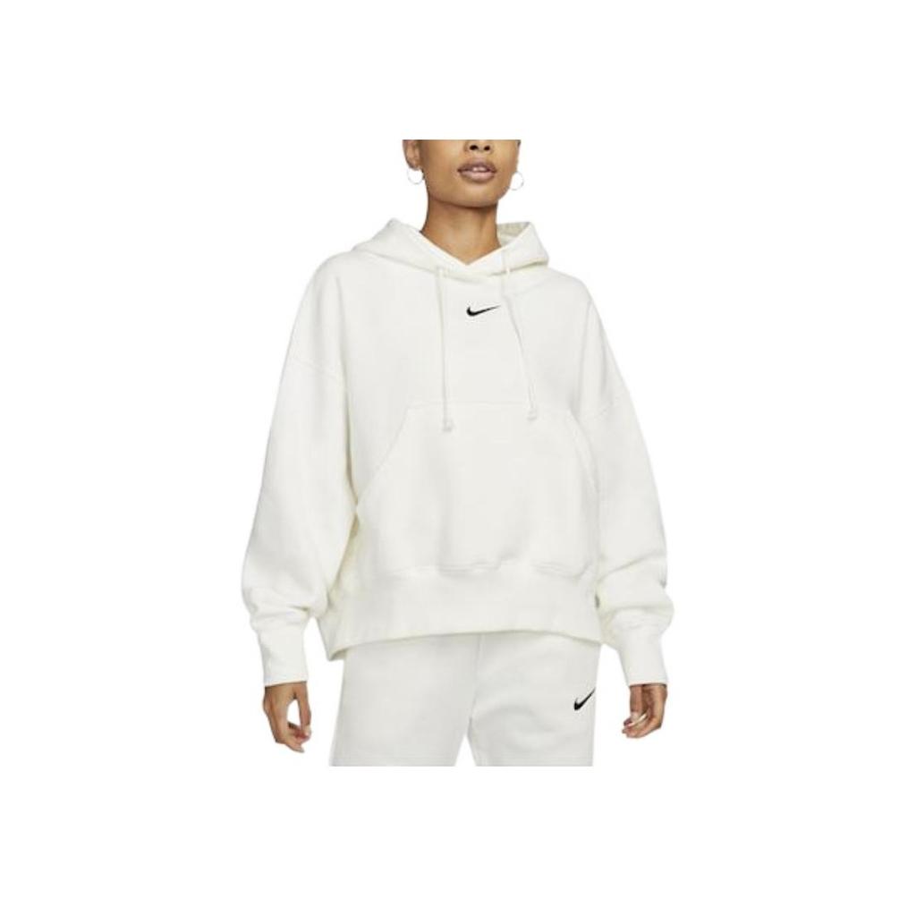 Nike Loose-Fit Logo Patch Pullover Hoodie With Drawstring Long Sleeves Women Hoodies White DQ5858-133