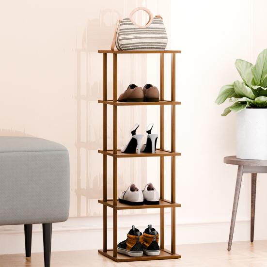 5/6/7/8 Tiers Vertical Shoe Rack Bamboo Narrow Shoe Rack Small Shoe Organizer Space Saving Corner Shoe Shelf Free Standing Shoe Rack