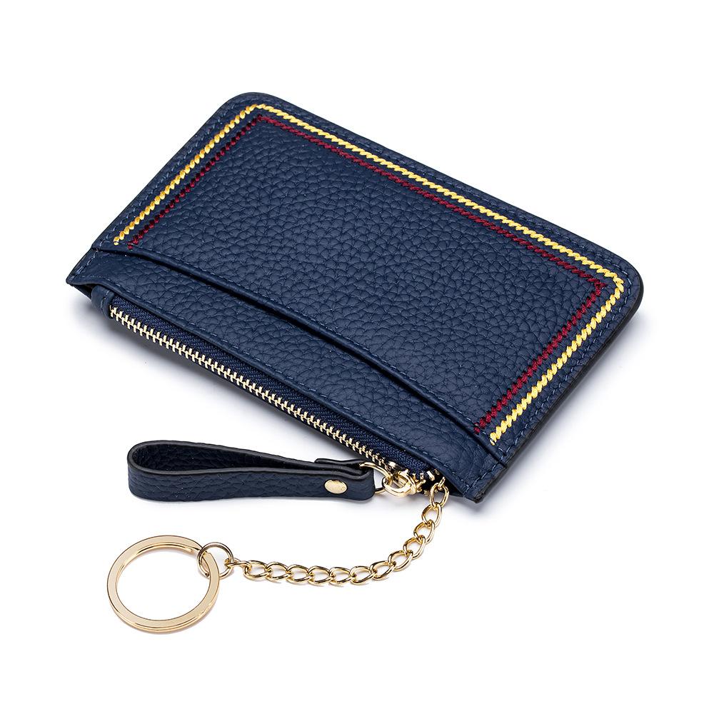 

Fashion change bag women s, contrasting colors multi-function ultra-thin cowhide keychain bag mini small wallet ins tide темно-синий