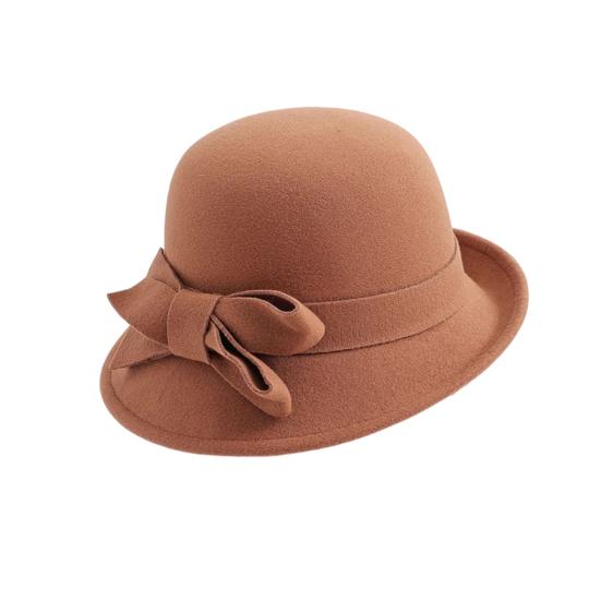 Ladies Wool Felt Bucket Hat Vintage Cloche Fedora Hat Female Bowler Hat with Bow Winter Wedding Church Jazz Cap