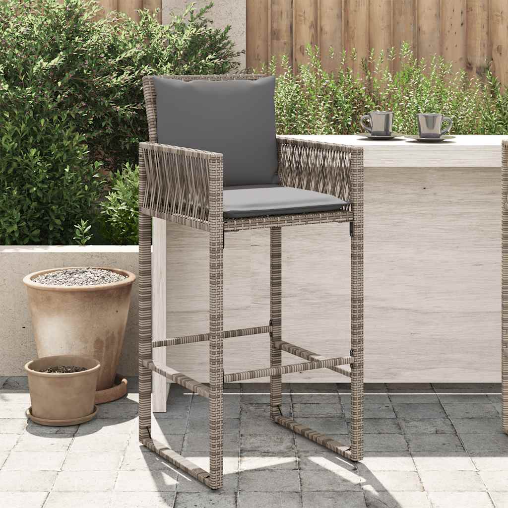 Garden Bar Stool with Cushions 2 pcs Grey Poly Rattan