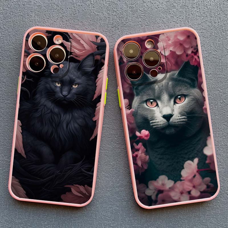 Art Painting Rose Cat Phone Case For iphone 15 14 Plus Pro Max 13 12 Mini 11 Pro MAX XS X XR 8 7 SE 2020 Shockproof Shell Cover