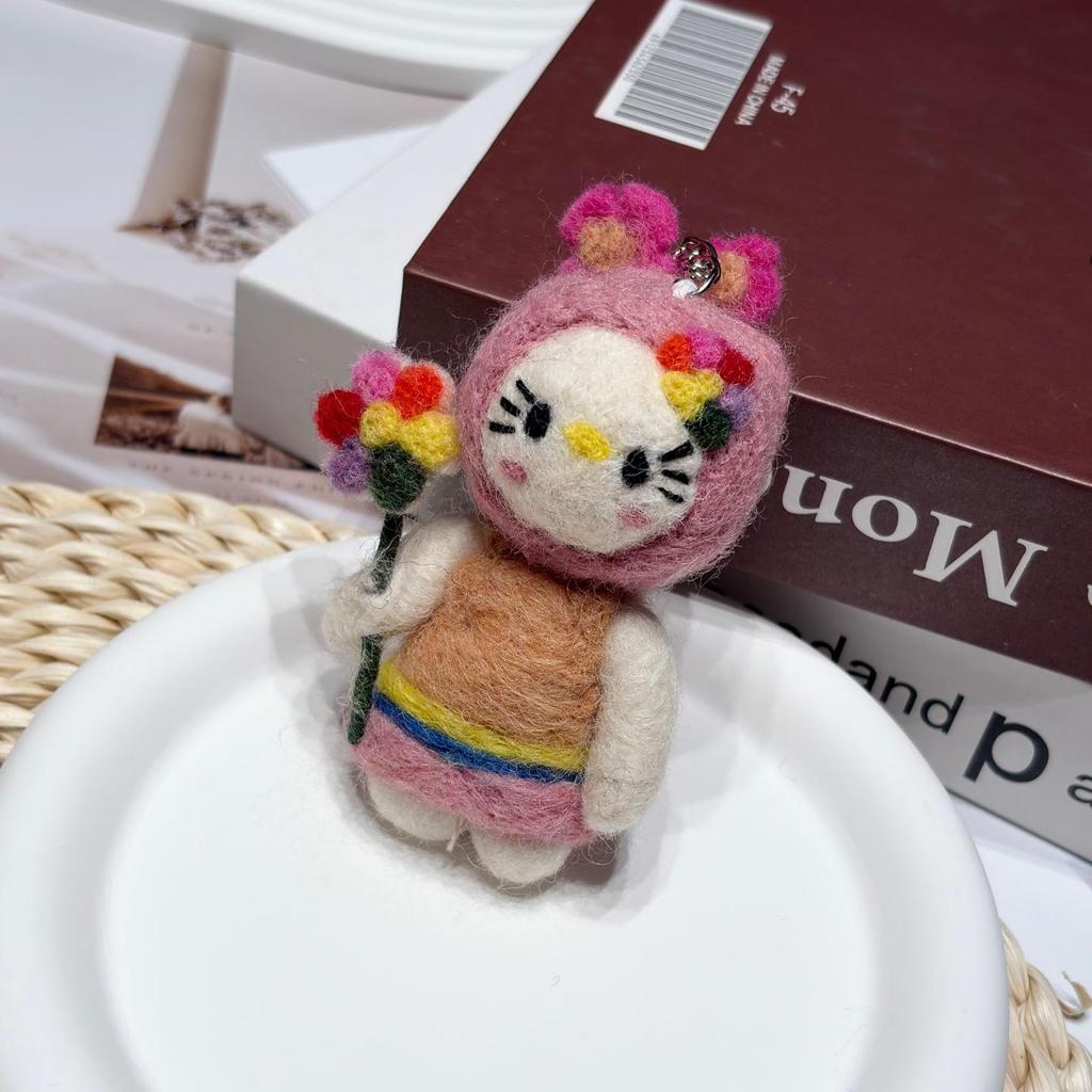 Handmade Wool Felt Cat Keychain Pendant - Cute Animal Bag Charm