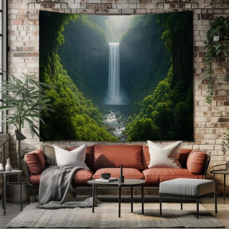 Forest waterfall scenery, Bohemian Zen home decor tapestry 75x100 чёрный
