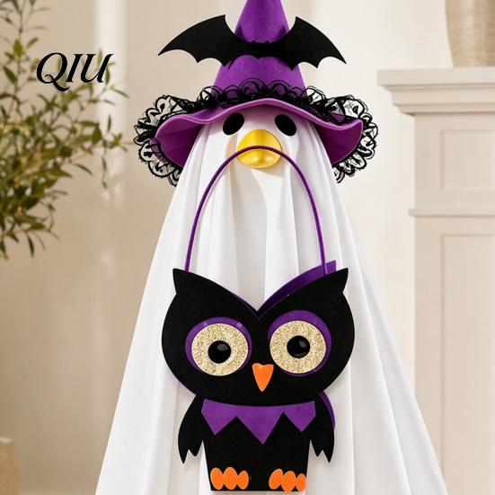 Cute Halloween Goose Figure Ghost Costume, Wizard Hat, Cape, Pumpkin Candy Pattern Decor Bag, Outdoor Yard Decoration for Statue or Garden