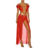 Ladies India Dance Costume S-3XL Sequin Tassel Bodysuit Dress V Neck Cutout Open Front Chiffon Hem with Built-in Shorts for Belly Dance