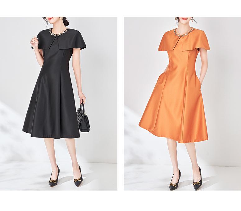 Elegant Sleeveless Cape Dress with Nail Diamond Detailing