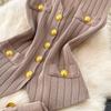 Casual Knitted Sweater Two Piece Sets for Women Metal-button V-neck Sleeveless Fitted Versatile Knit Top and Casual Pants Set