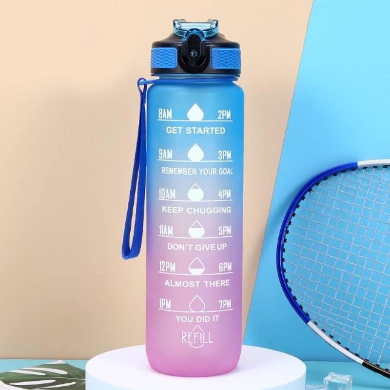 Large Capacity 1000ml Gradient Color Frosted Plastic Water Bottle With Straw For Sports And Office Use