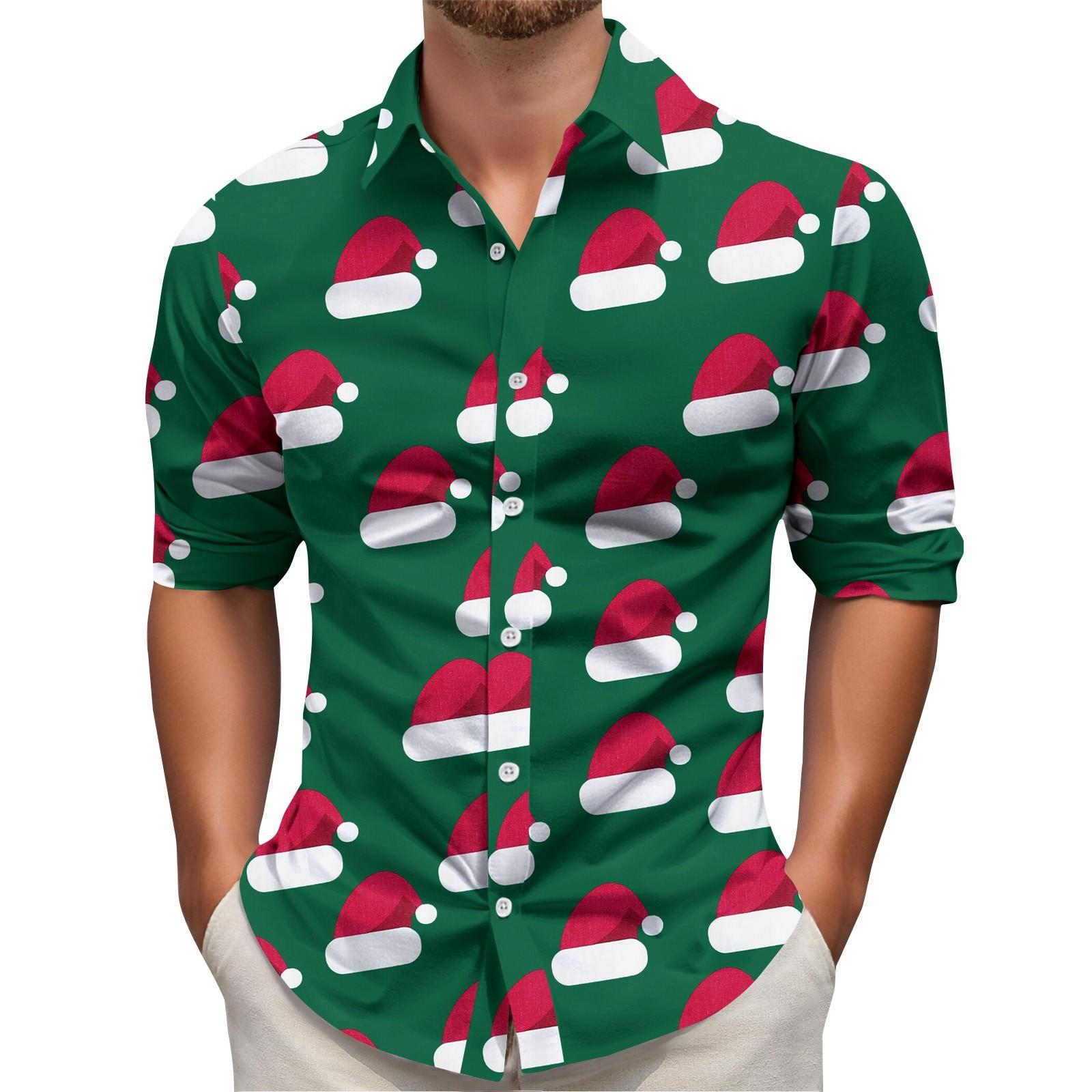 

Мужская рождественская рубашка с рождественским принтом, с длинным рукавом, на пуговицах XXL
