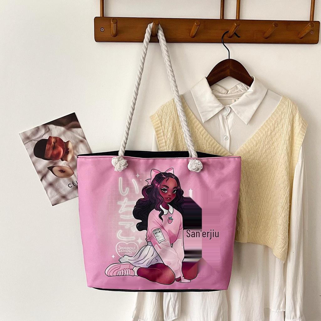 2025 Damska Duża Torba Płócienna: Stylowy nadruk, torba plażowa i na zakupy