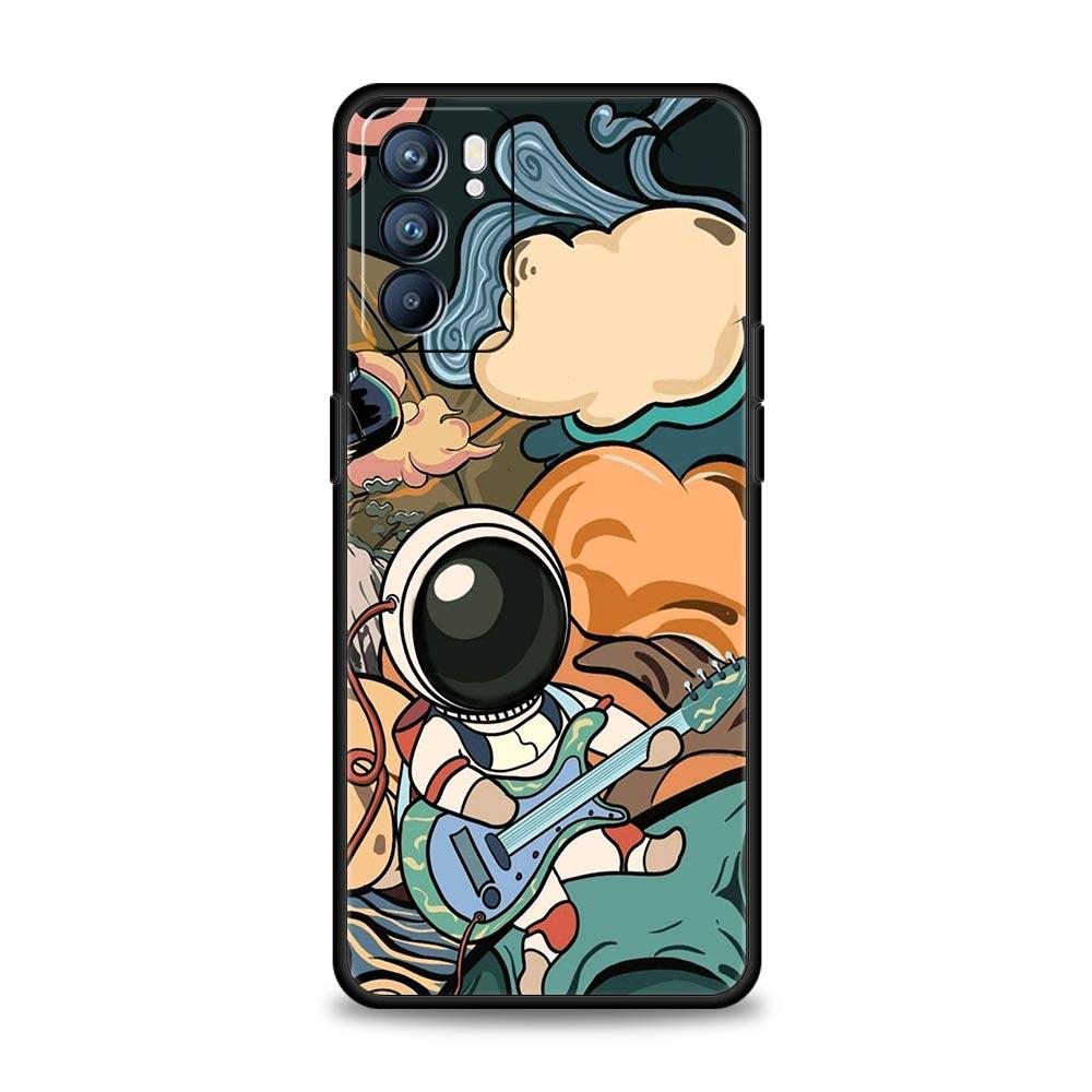 Cartoon Cute Cosmonaut Phone Case For Oppo Reno 13 12 11 10 7 F Find X5 X6 A98 A80 A79 A78 A57 A54 A31 A17 Pro 5G Soft TPU Cover