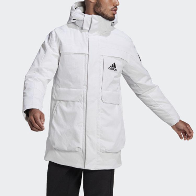 Adidas Full-Length Zip-Up Mid-Long Multi-Pocket 600 Fill Power Duck Down Jacket Unisex Outerwear White GN9838