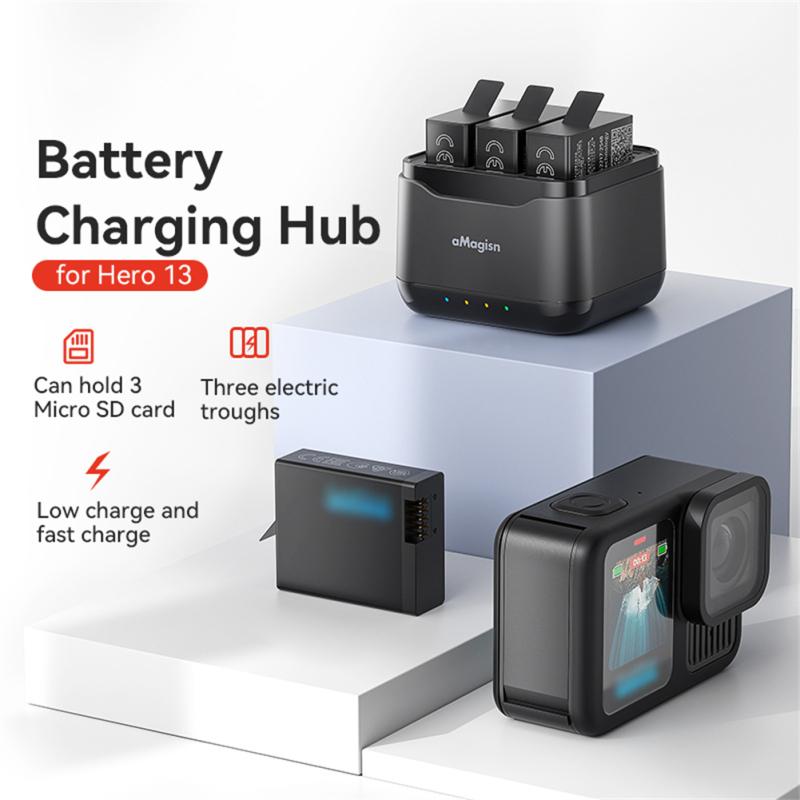 

Зарядная станция для аккумулятора, совместимая с Hero13 Black, зарядное устройство для аккумулятора с 3 режимами освещения 3 TF чёрный