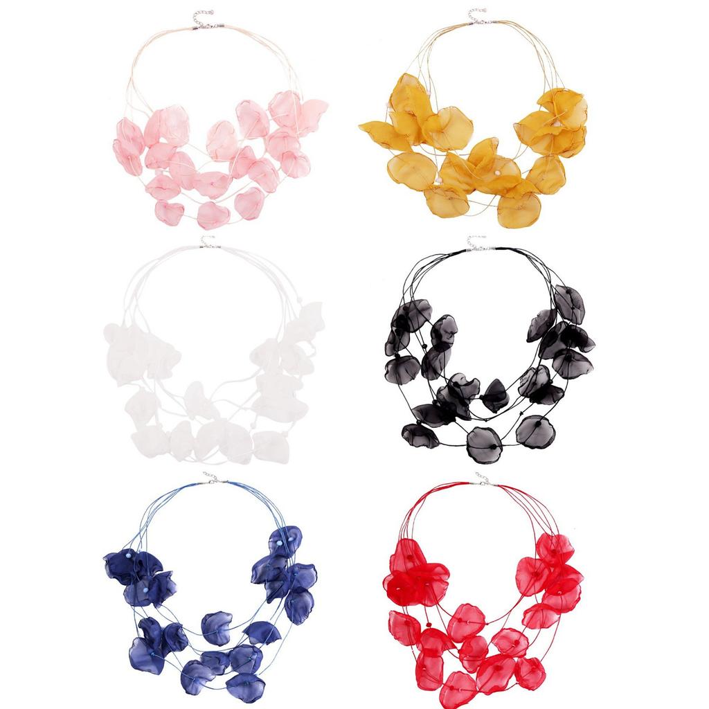Collana da Donna Gioielli Collane a Strati Stile Vacanza Estiva al Mare Pezzi di Fiori in Tessuto Collana di Fiori con Perline di Cristallo Collana Elegante