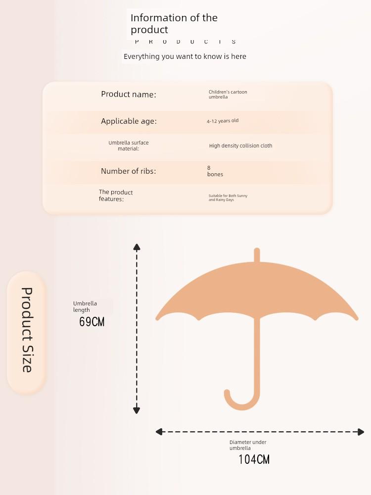 Sanrio Long-Handled Umbrella, Children's Umbrella, Dual-Use for Rain or Shine, Specially Designed for Students Going to School, Cute Cartoon Large