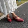 Johnature Cross Belt Mary Jane Shoes Genuine Leather Flats Round Toe Soft Soled Women's Shoes