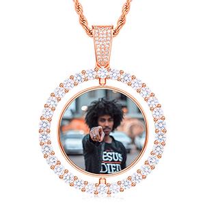 Sublimation Necklace Pendant Picture Charms Custom Hip Hop Round Photo Frame Blanks Sublimation Rotating Pendant