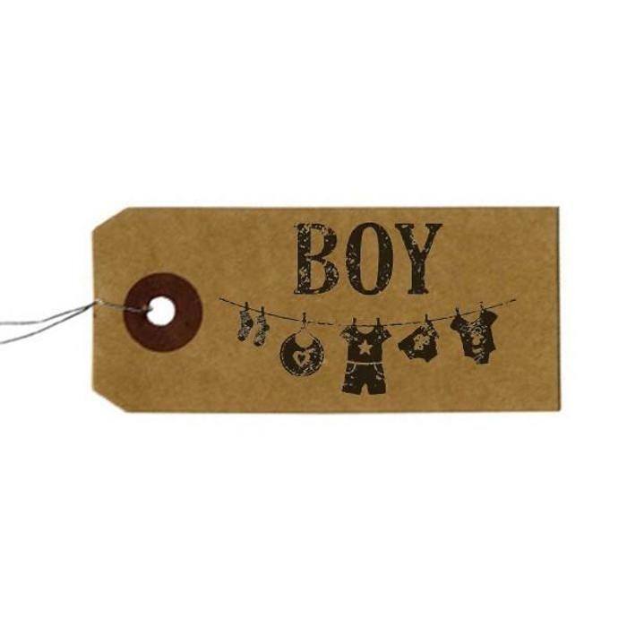 Etiquettes kraft + Tampon bois - Boy