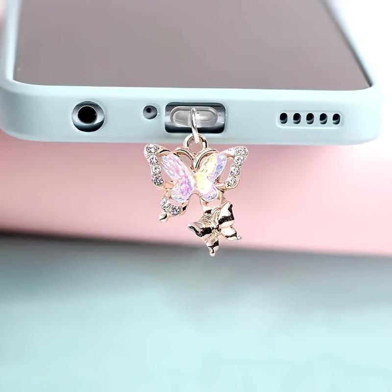 1Pc  Butterfly With Artificial Diamonds Accessory Decoration For Phone Type-C Port Mobile Phone Dust Plug Pendant