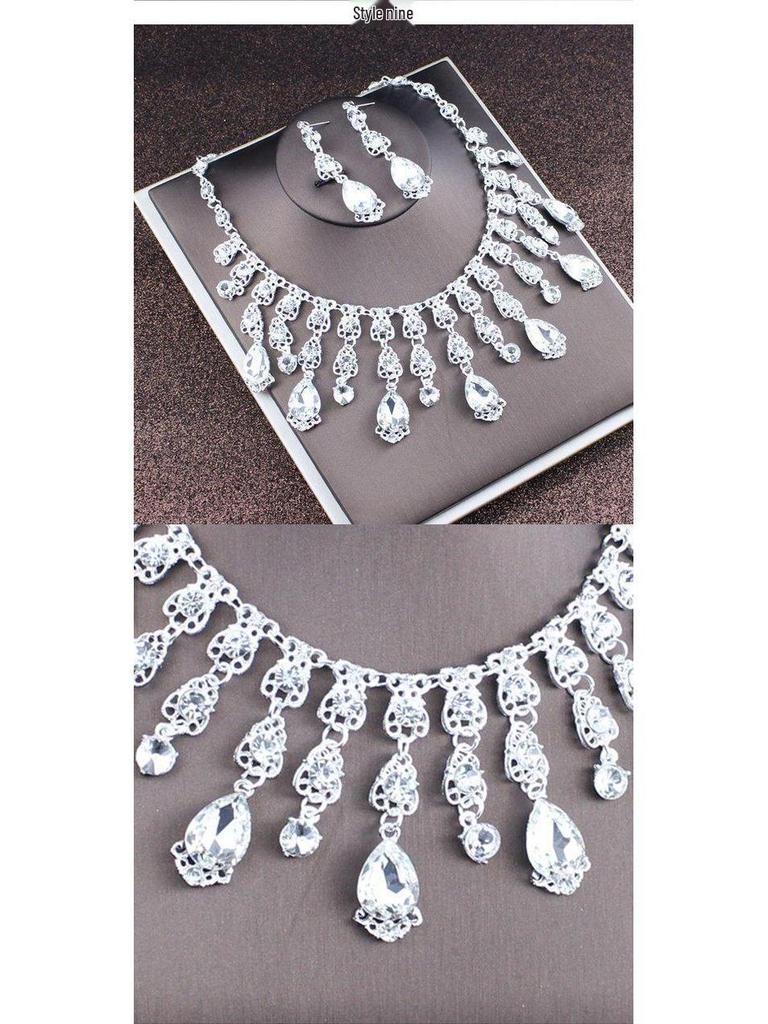 2022 Bridal Rhinestone Necklace & Earrings Set - Korean Wedding Hair & Dress Accessories
