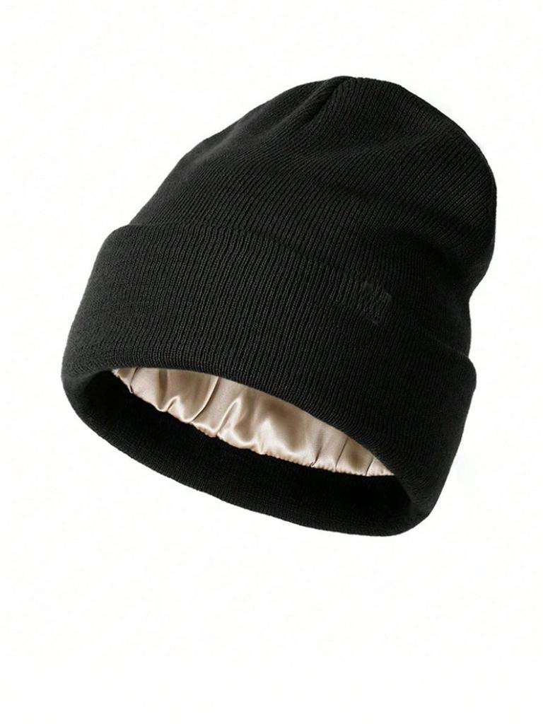 Satin Lined Anti Static Beanie for Women Winter No Static 2 Layer Knitted Hat Silk Satin Bonnet Hair Cover Sleep Cap SkiSkullies