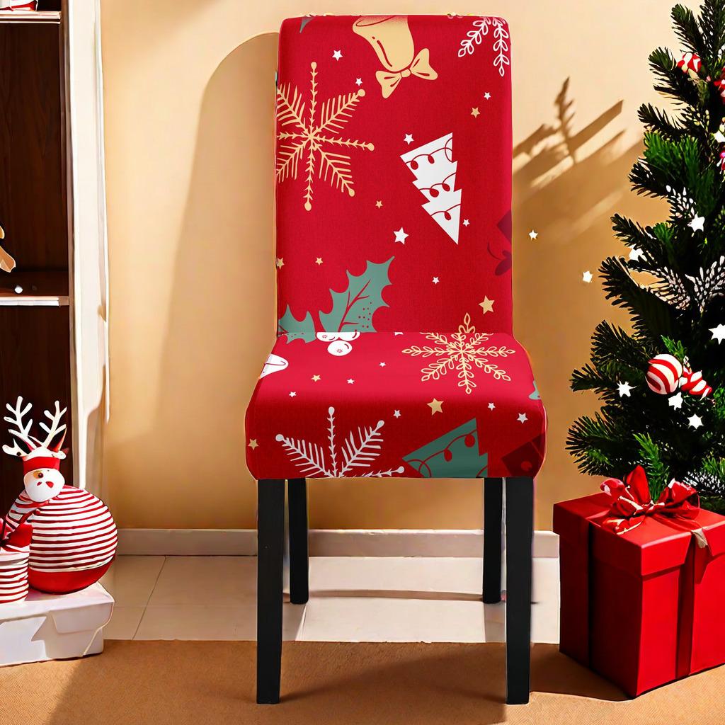 Christmas Printed Chair Cover Non-Slip Dustproof Spandex Washable Elastic Chair Cover Christmas Event Decorative Seat Protector